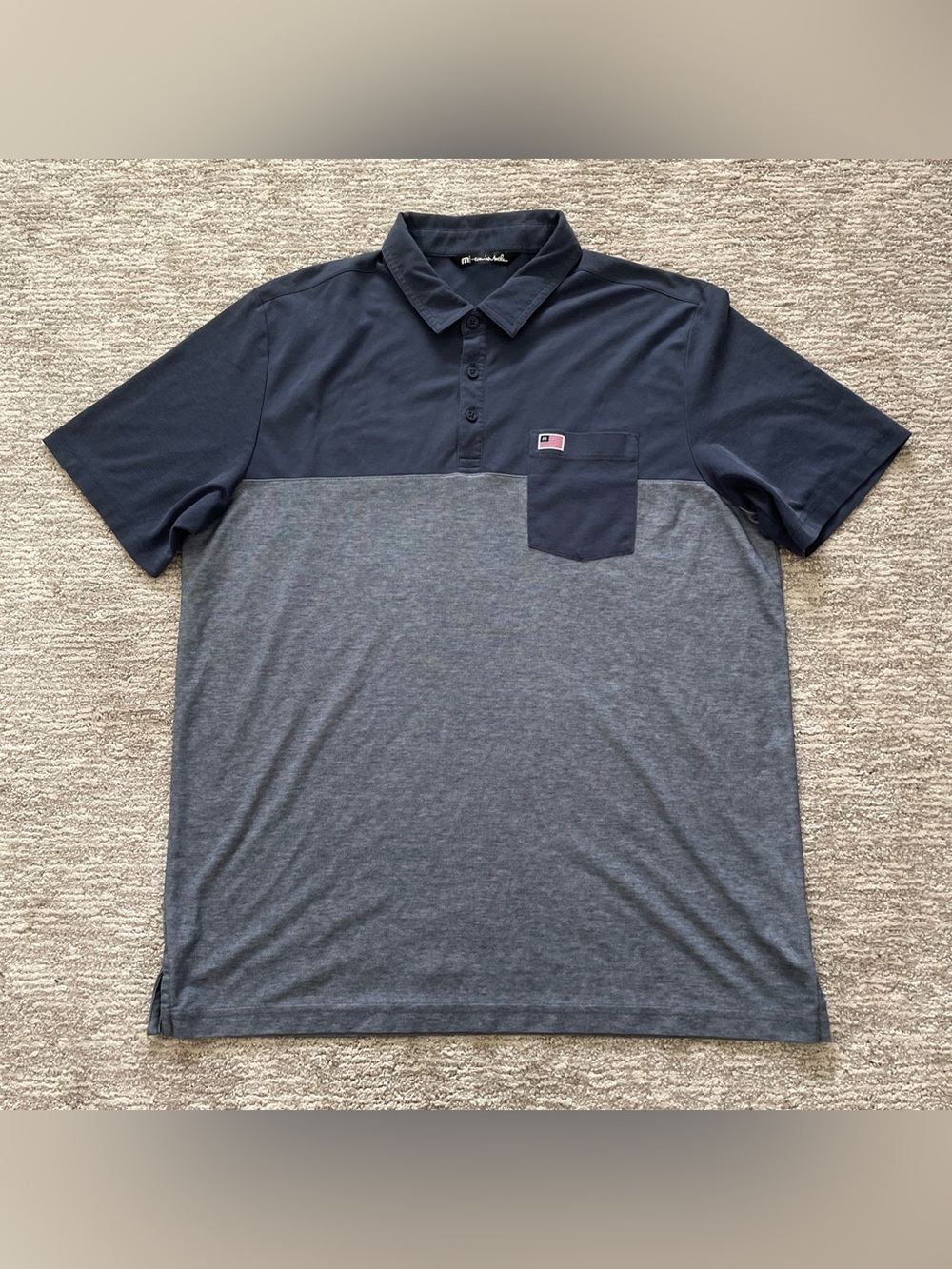 Travis Mathew Barbeque Boys Men's XL Blue Golf Polo Colorblock American Flag